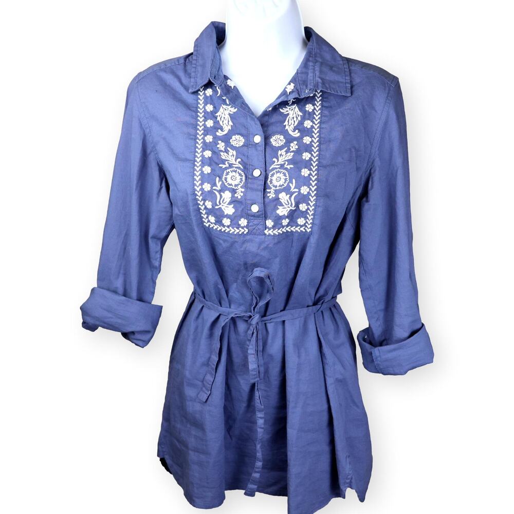 Tommy Hilfiger Denim Blue White Embroidered Long Sleeved Blouse S